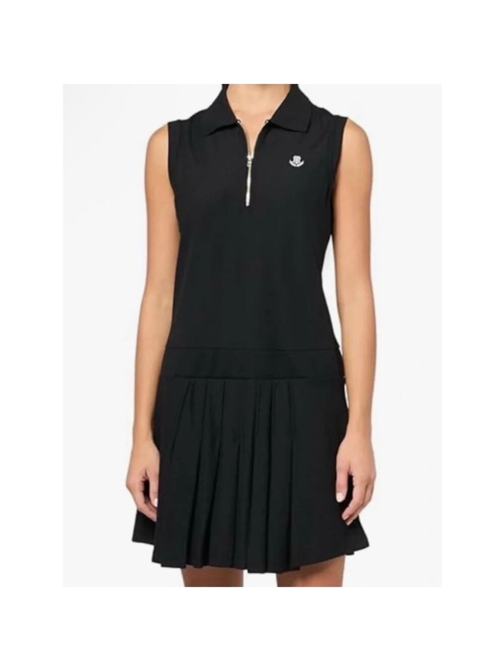 Tommy Hilfiger Black Pleated Tennis Dress Sleeveless Polo Zip L Preppy